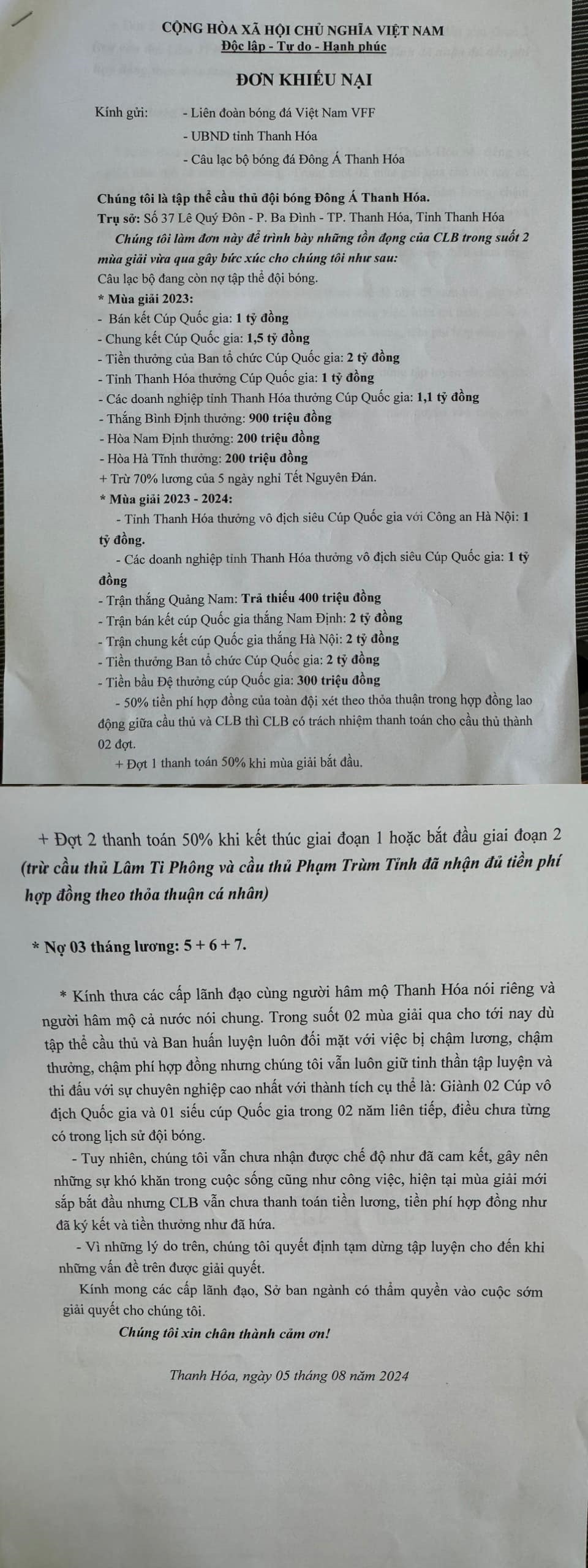 dan cau thu thanh hoa to bi clb no luong, thuong gan 20 ty dong hinh anh 1